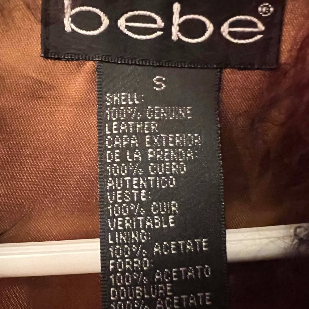 BEBE Tan Suede Jacket with Deep Red Mongolian Fur Trim - Picture 6 of 6